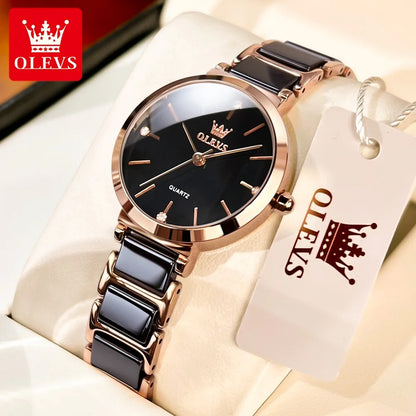 OLEVS – montre-bracelet en céramique blanche pour femmes