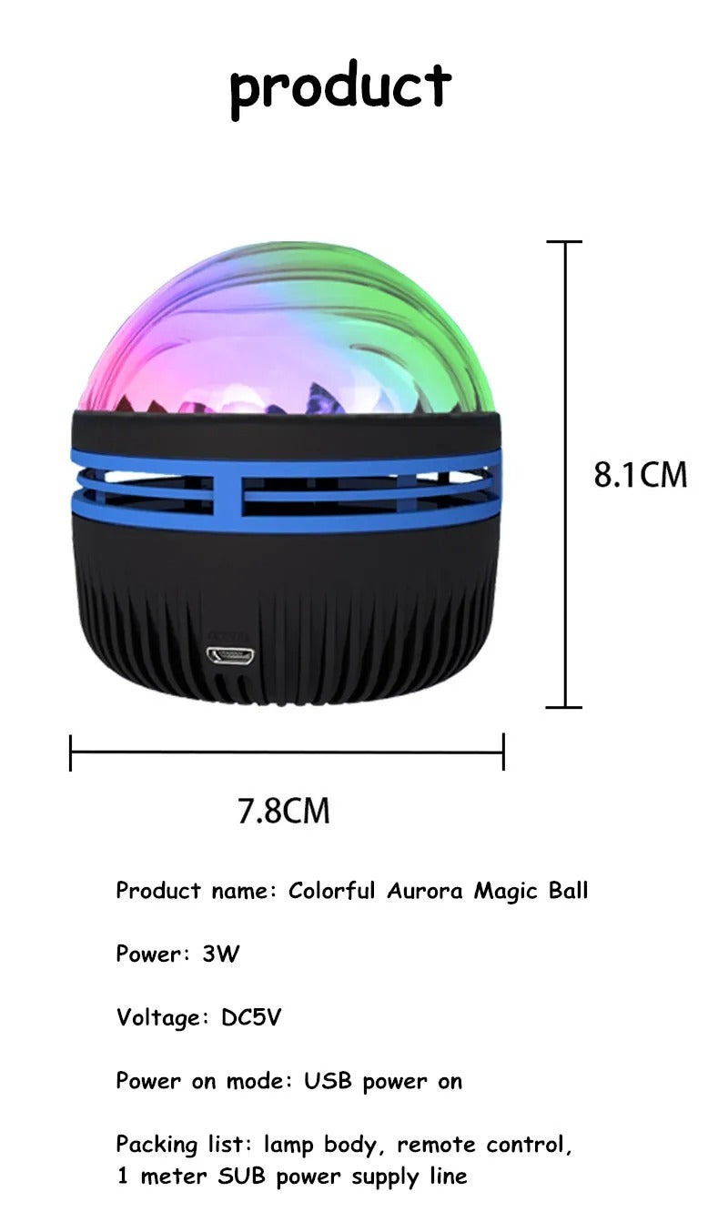 Lampe Laser rotative Aurora, petite boule magique colorée Rgb, lumière de scène