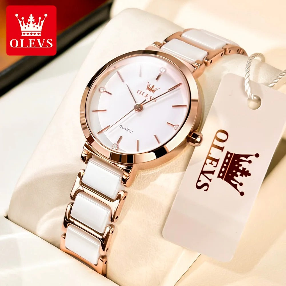 OLEVS – montre-bracelet en céramique blanche pour femmes