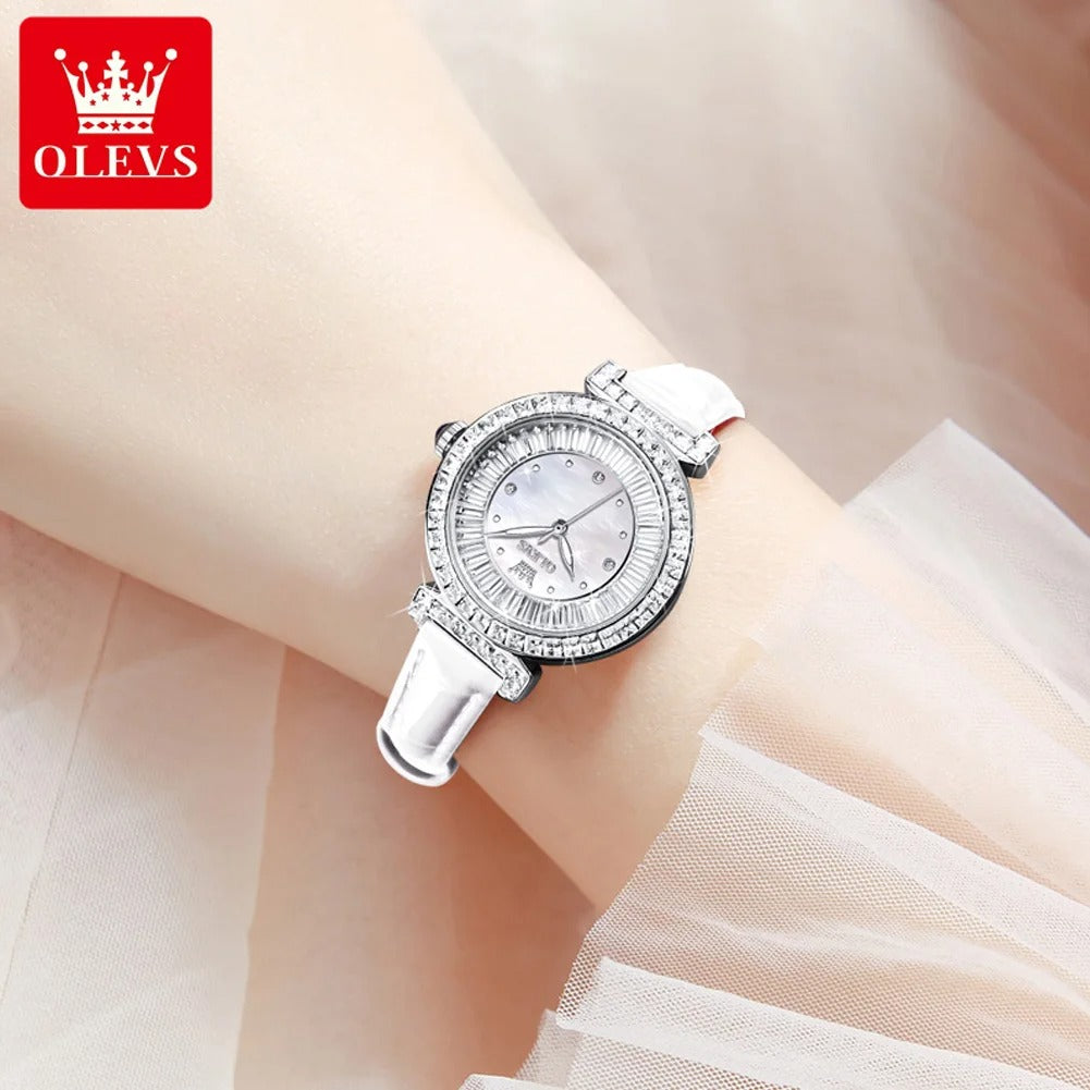 OLEVS-Montre à quartz étanche pour femme, bracelet en cuir