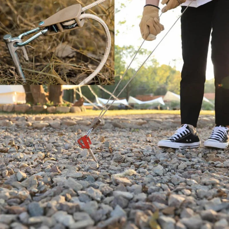 Corde de camping portable réglable à poulie à dégagement rapide, haute résistance.