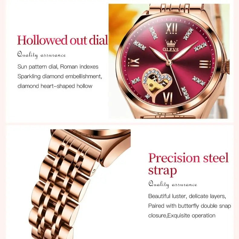 OLEVS-Montres Mécaniques Automatiques pour Femme, Acier Étanche, Montre Femme