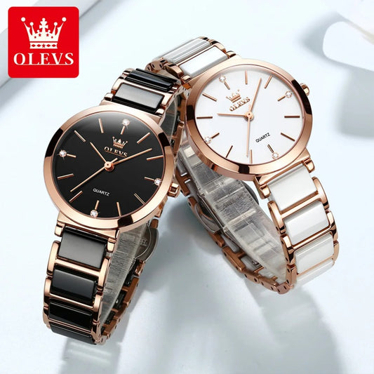 OLEVS – montre-bracelet en céramique blanche pour femmes