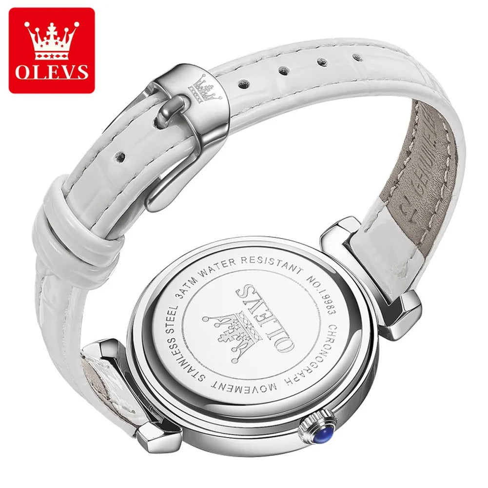 OLEVS-Montre à quartz étanche pour femme, bracelet en cuir