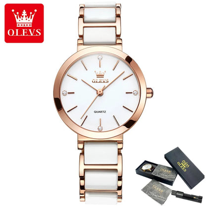 OLEVS – montre-bracelet en céramique blanche pour femmes