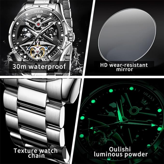 OLEVS Montres pour Hommes Squelette Automatique Montres Mécaniques