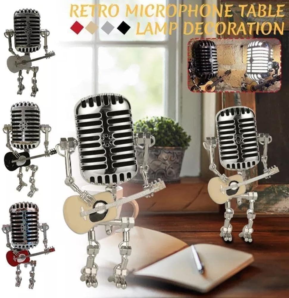 Lampe de table rétro avec microphone robot et guitare