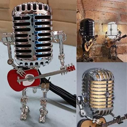 Lampe de table rétro avec microphone robot et guitare