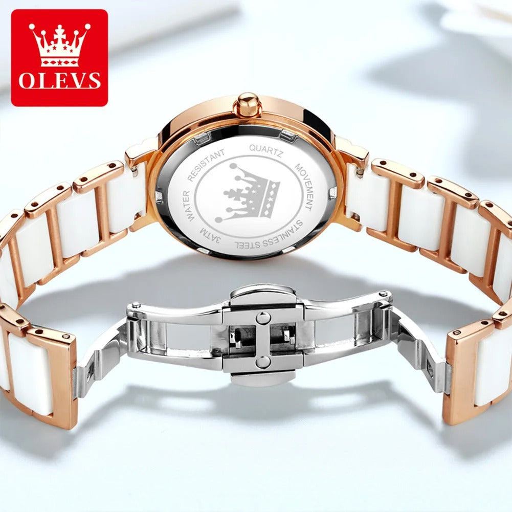 OLEVS – montre-bracelet en céramique blanche pour femmes