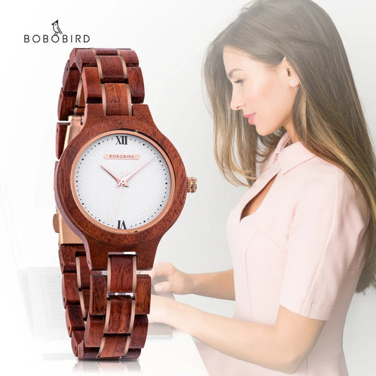 BOBO BIRD – montre-bracelet de luxe en bois de santal rouge pour femmes, mouvement à Quartz japonais, boîte cadeau