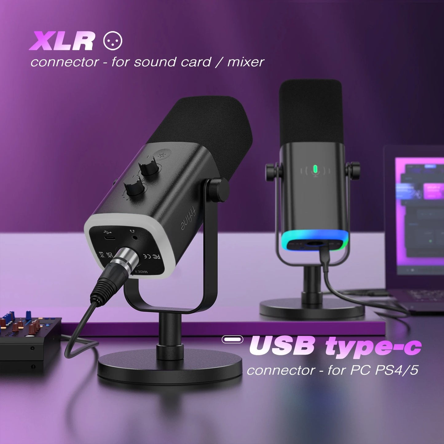 FIFINE-Microphone dynamique USB/XLR avec bouton tactile muet