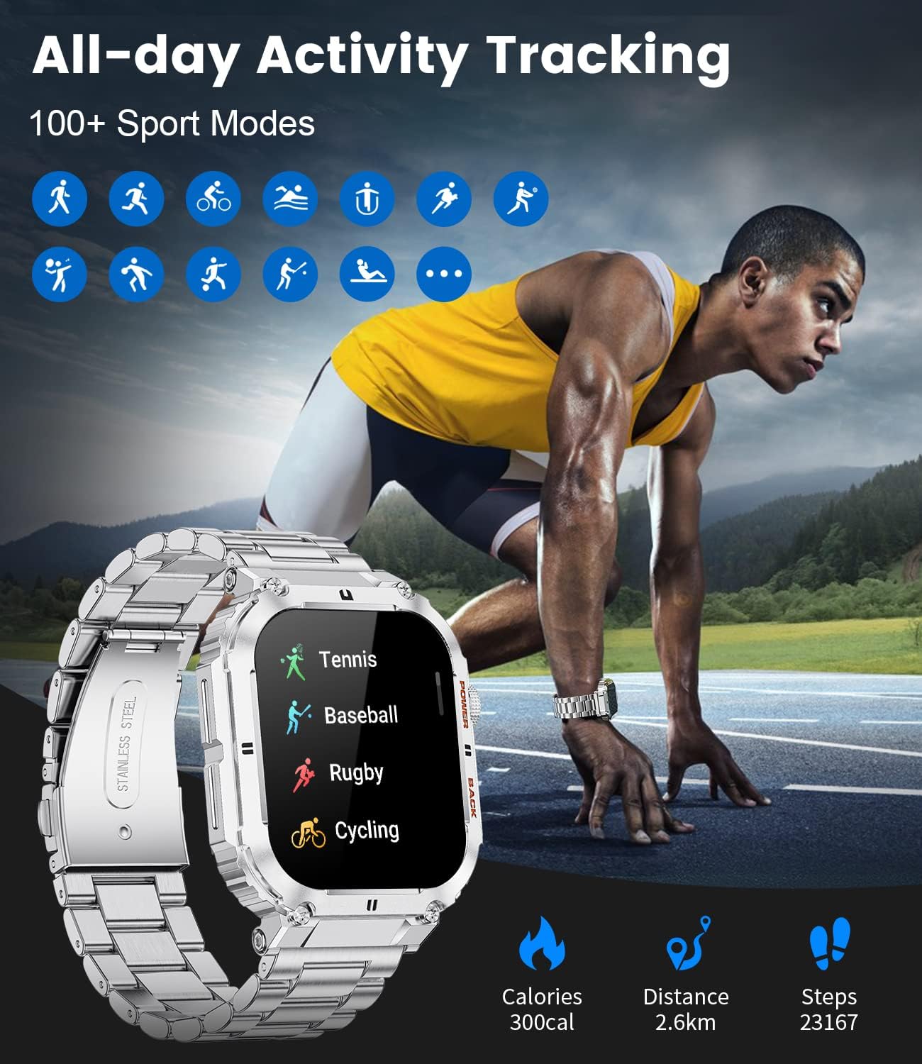 Montre Connectée Homme, Appels Bluetooth, Suivi Santé, Sport