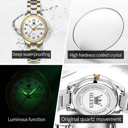 OLEVS-Montre-bracelet à quartz étanche en acier inoxydable pour femme