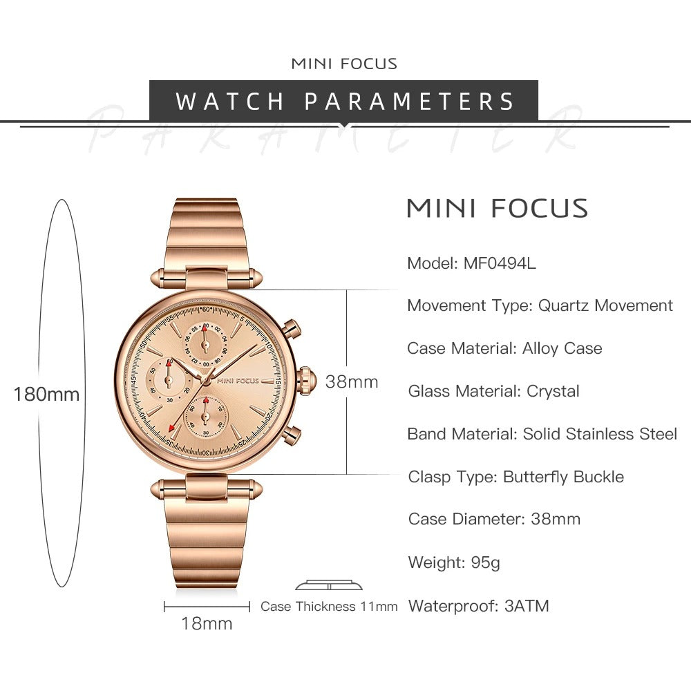 MINI FOCUS-Montre à Quartz Élégante pour Femme, Couleur Or Rose