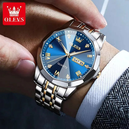 OLEVS-Montre à quartz en acier inoxydable pour homme, miroir losange