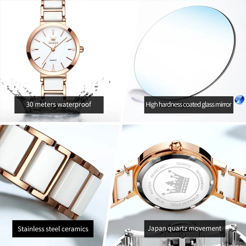 OLEVS – montre-bracelet en céramique blanche pour femmes