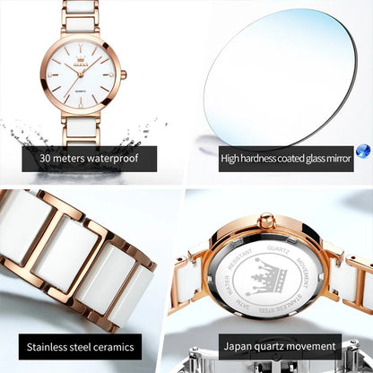 OLEVS – montre-bracelet en céramique blanche pour femmes