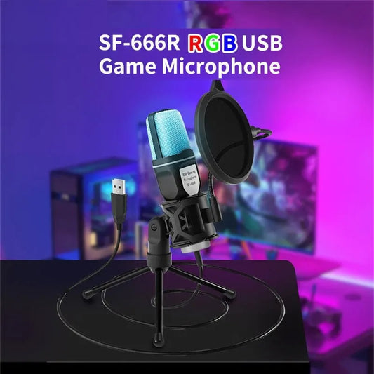 Microphone USB RGB Condensateur pour Gaming et Podcasts