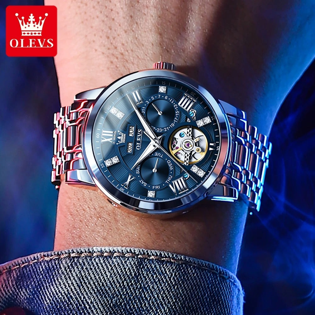 Montre OLEVS Seton Flywheel pour Homme - Luxe et Performance en Acier Inoxydable