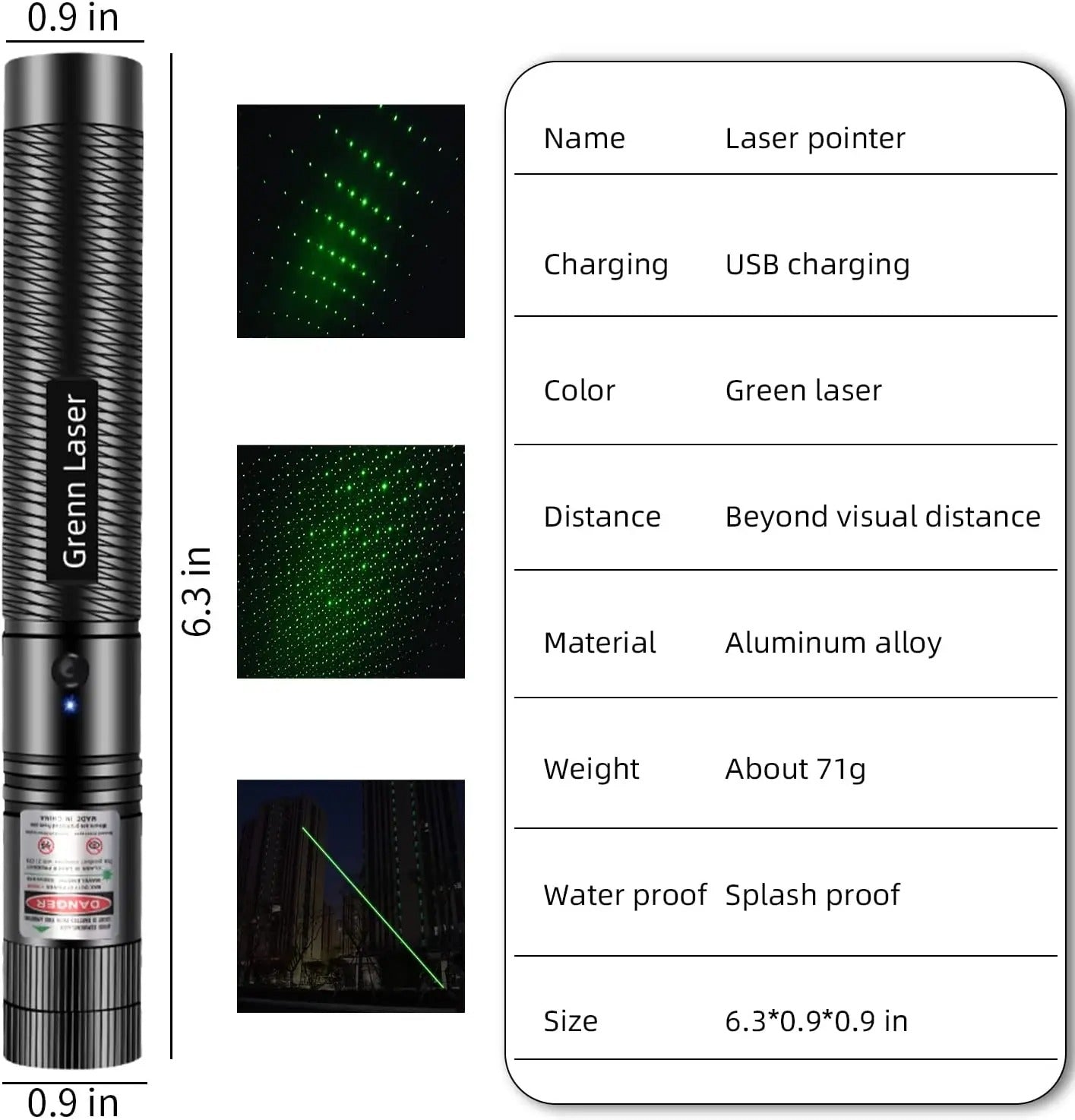 Laser Vert Pointer-10000m USB Charge Batterie