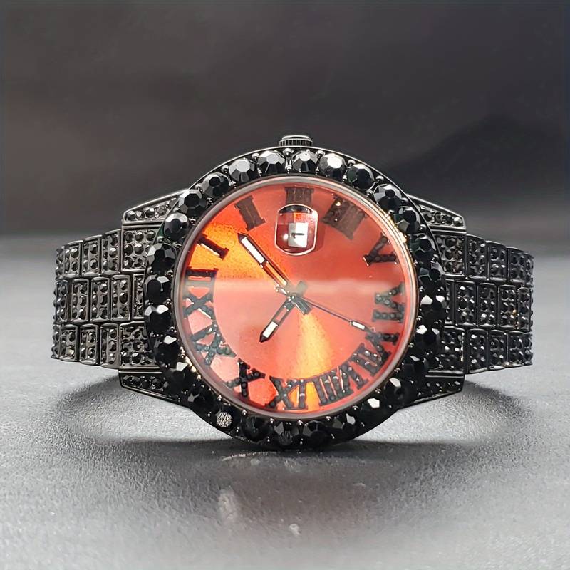 Montre à Quartz Noire et Rouge pour Homme, Style Hip-Hop