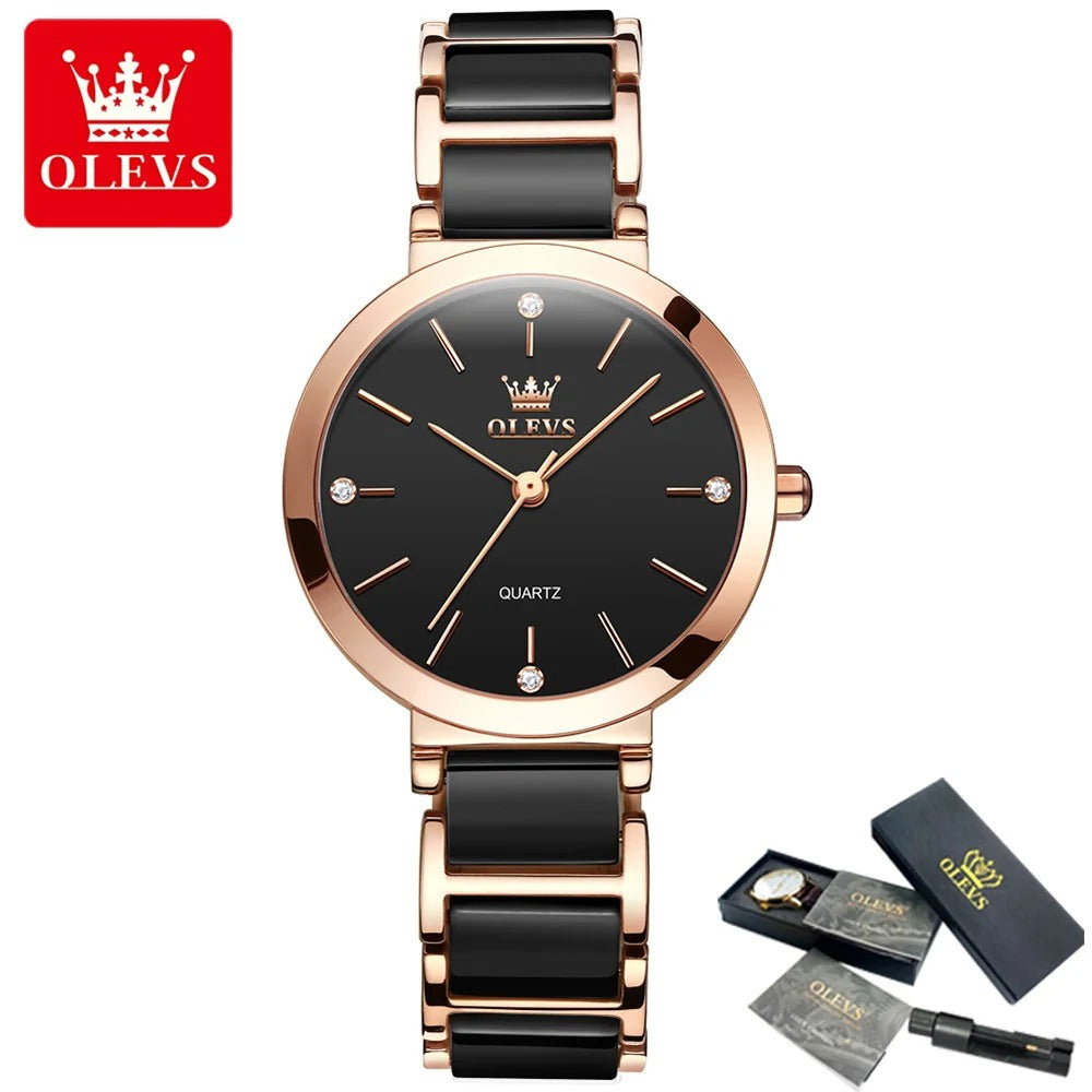 OLEVS – montre-bracelet en céramique blanche pour femmes