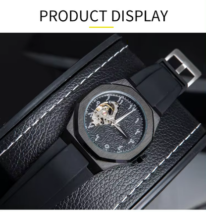 Montre automatique W&V Fantom 42 mm symboles arabes noirs squelette acier inoxydable