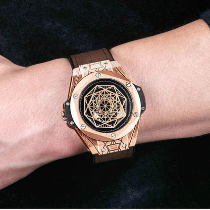 Montre à quartz pour hommes à motif géométrique