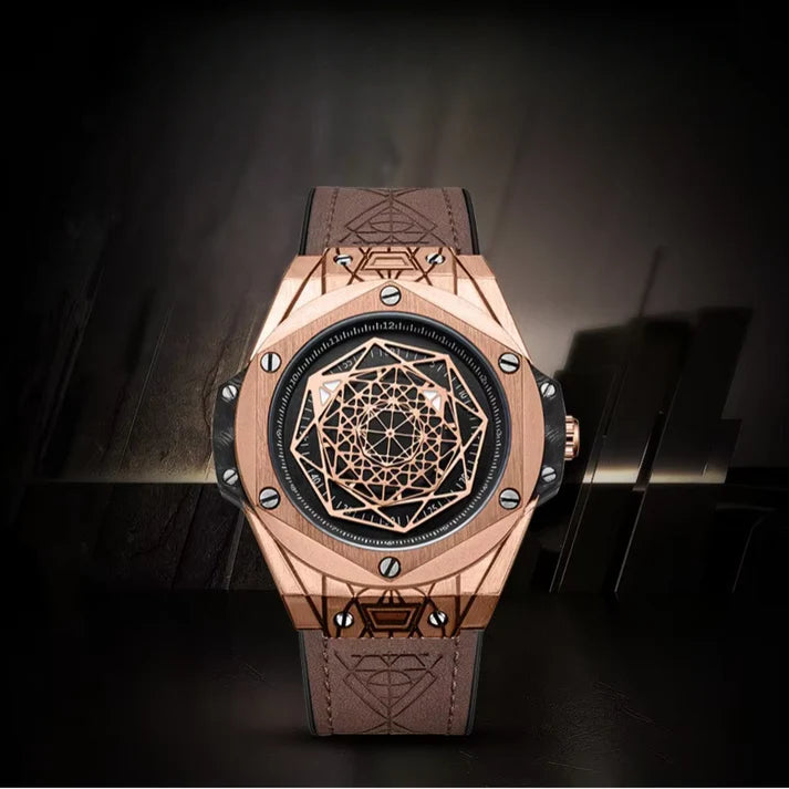 Montre à quartz pour hommes à motif géométrique