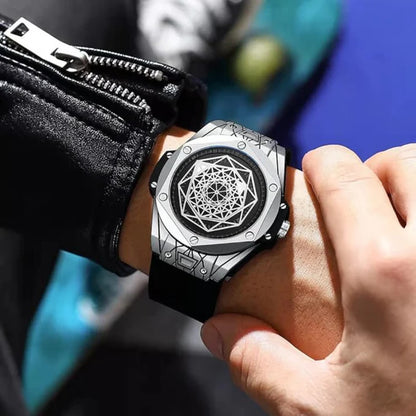 Montre à quartz pour hommes à motif géométrique