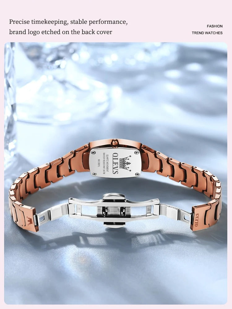 OLEVS-Montre-bracelet à quartz pour homme, acier au tungstène doré