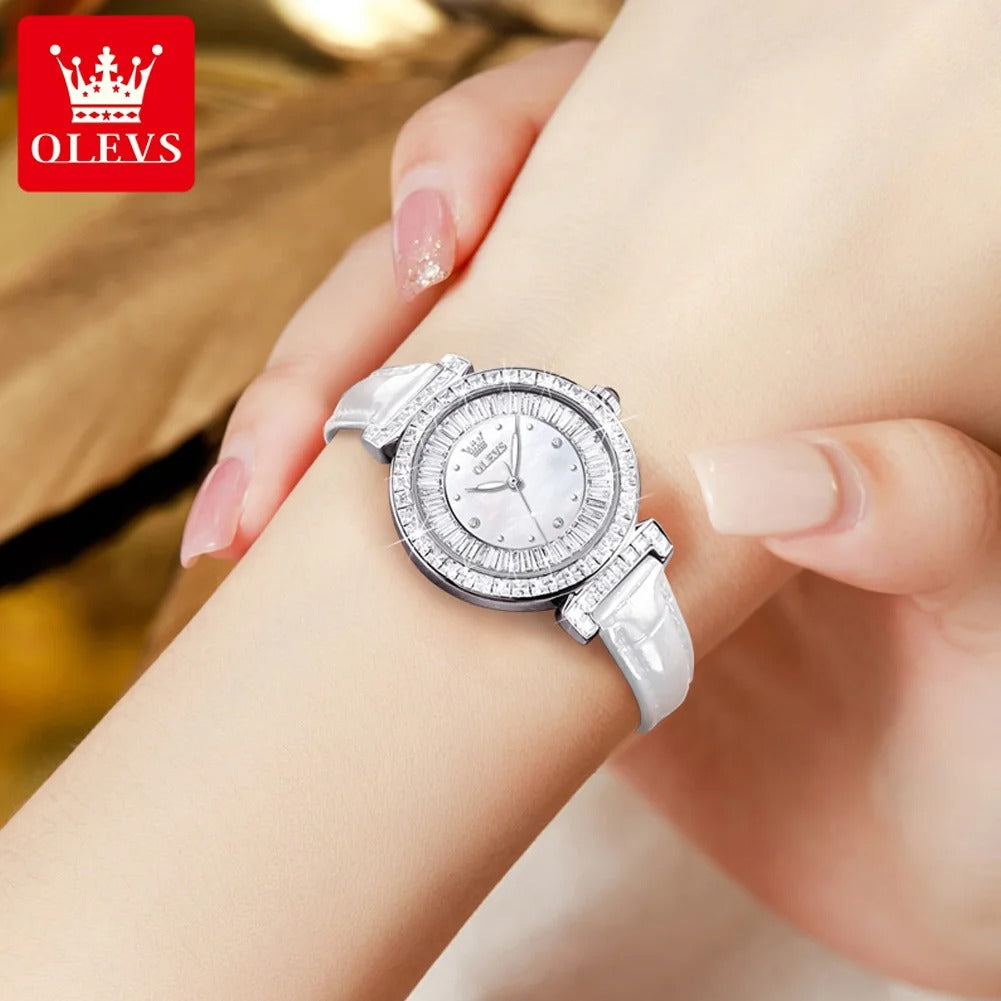 OLEVS-Montre à quartz étanche pour femme, bracelet en cuir