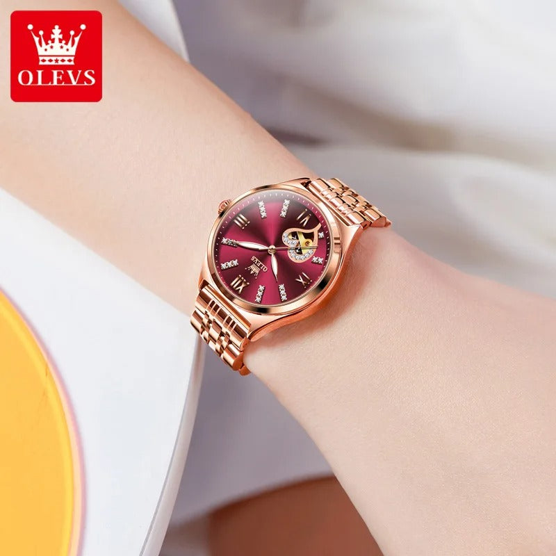 OLEVS-Montres Mécaniques Automatiques pour Femme, Acier Étanche, Montre Femme