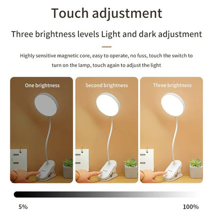 Lampe de Table LED tactile, Rechargeable par USB, avec Clip, luminaire de bureau, avec 3 Modes d'éclairage