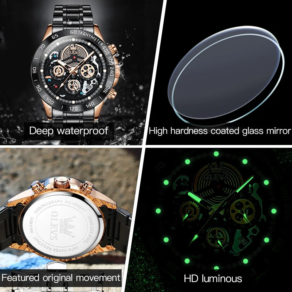 OLEVS montre pour hommes étanche Quartz montre-bracelet en acier inoxydable