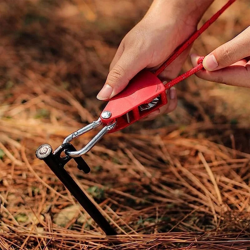 Corde de camping portable réglable à poulie à dégagement rapide, haute résistance.