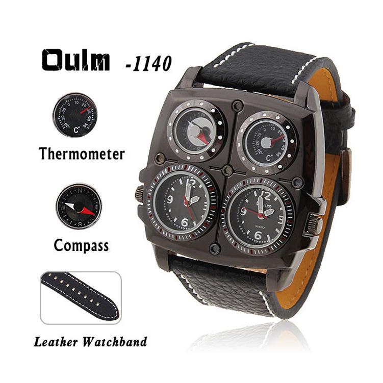 OULM - Montre pour hommes, Quartz, double fuseau horaire