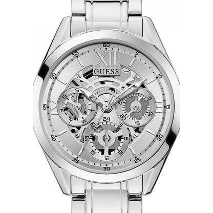 GUESS Montre à quartz pour femme avec bracelet en acier inoxydable, argent